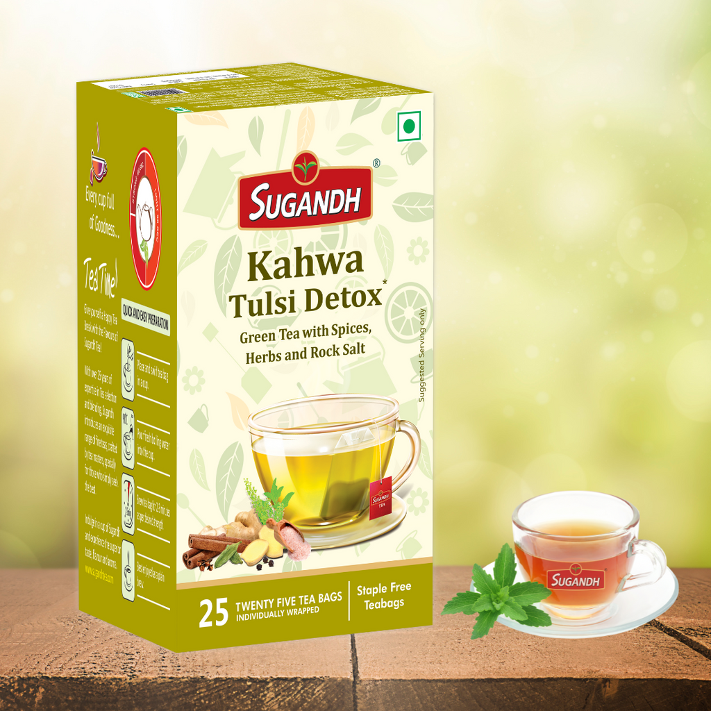 Sugandh Kahwa Tulsi Detox Green Tea with Rock Salt & Spices – 25 Tea Bags