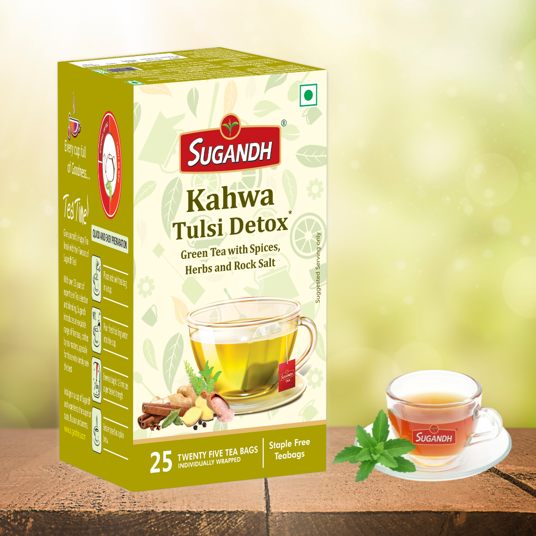 Sugandh Kahwa Tulsi Detox Green Tea with Rock Salt & Spices – 25 Tea Bags