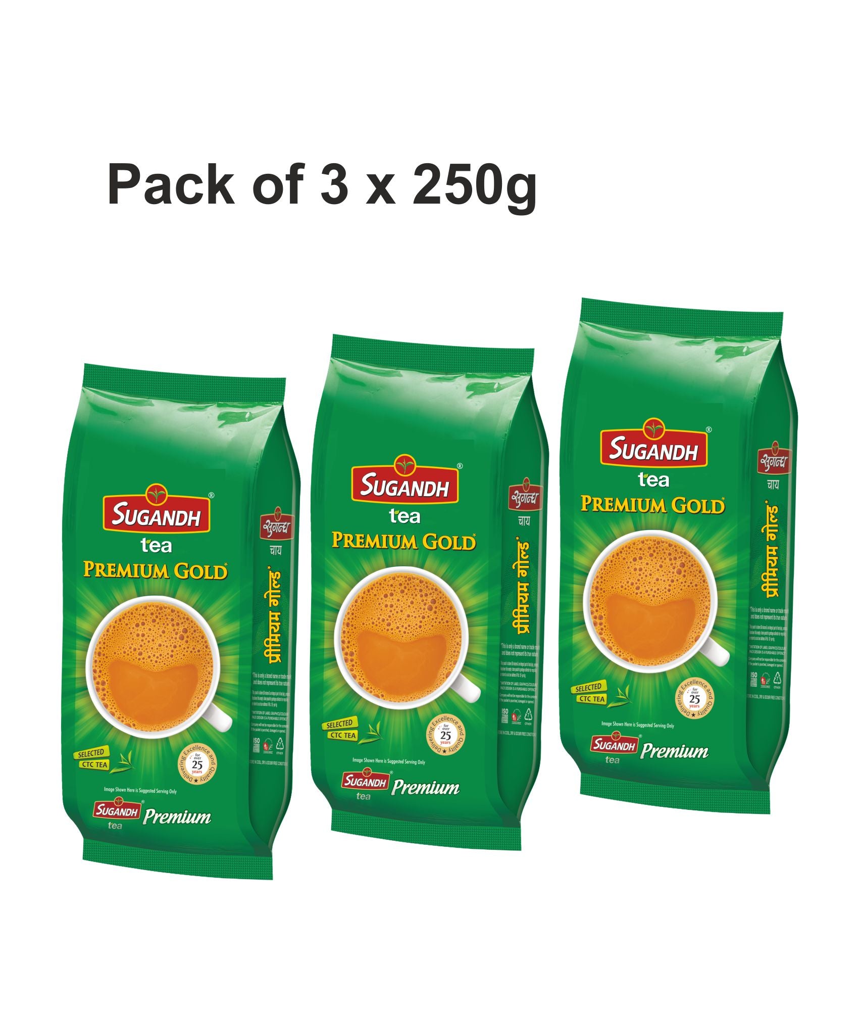 Sugandh Tea Premium Gold 750g (Pack of 3 x 250g Each)