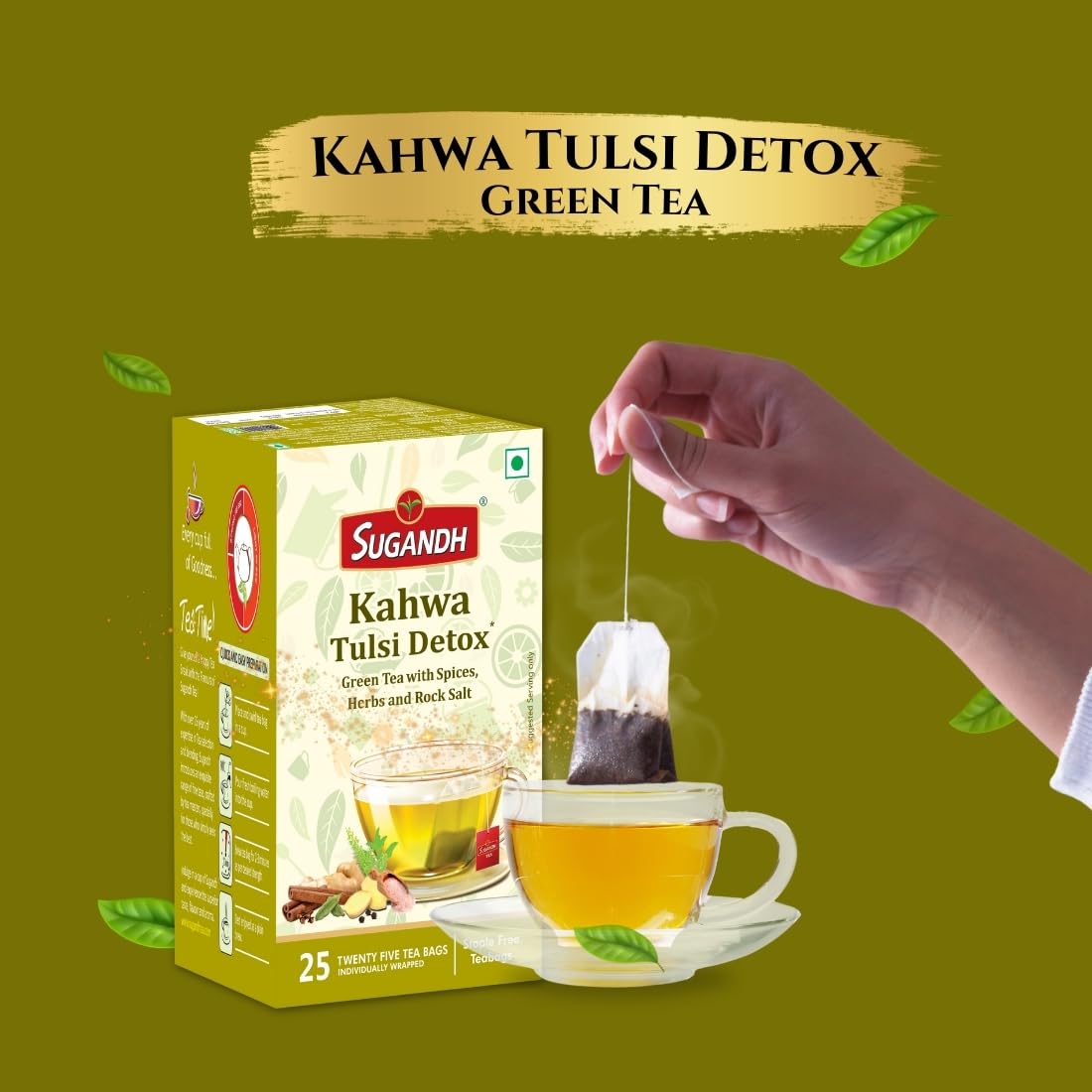 Sugandh Kahwa Tulsi Detox Green Tea with Rock Salt & Spices – 25 Tea Bags