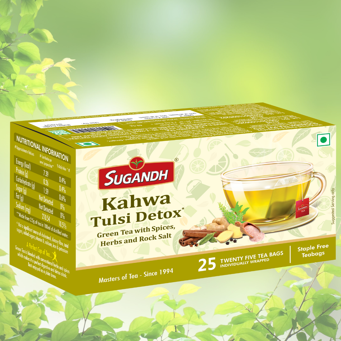 Sugandh Kahwa Tulsi Detox Green Tea with Rock Salt & Spices – 25 Tea Bags