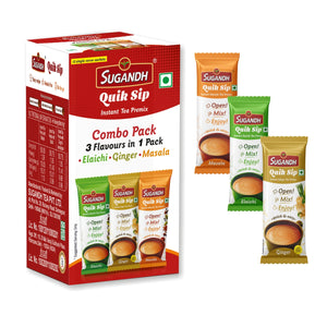 Sugandh Quik Sip Instant Tea Premix Combo Box (Pack of 2) - Masala Tea, Elaichi Tea and Ginger Tea - 3 Flavours in one pack