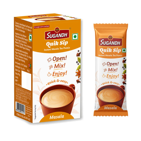 Sugandh Quik Sip Instant Masala Chai Premix (Pack of 2) - Single Serve Sachets - 2 Boxes of 10 Sachets each